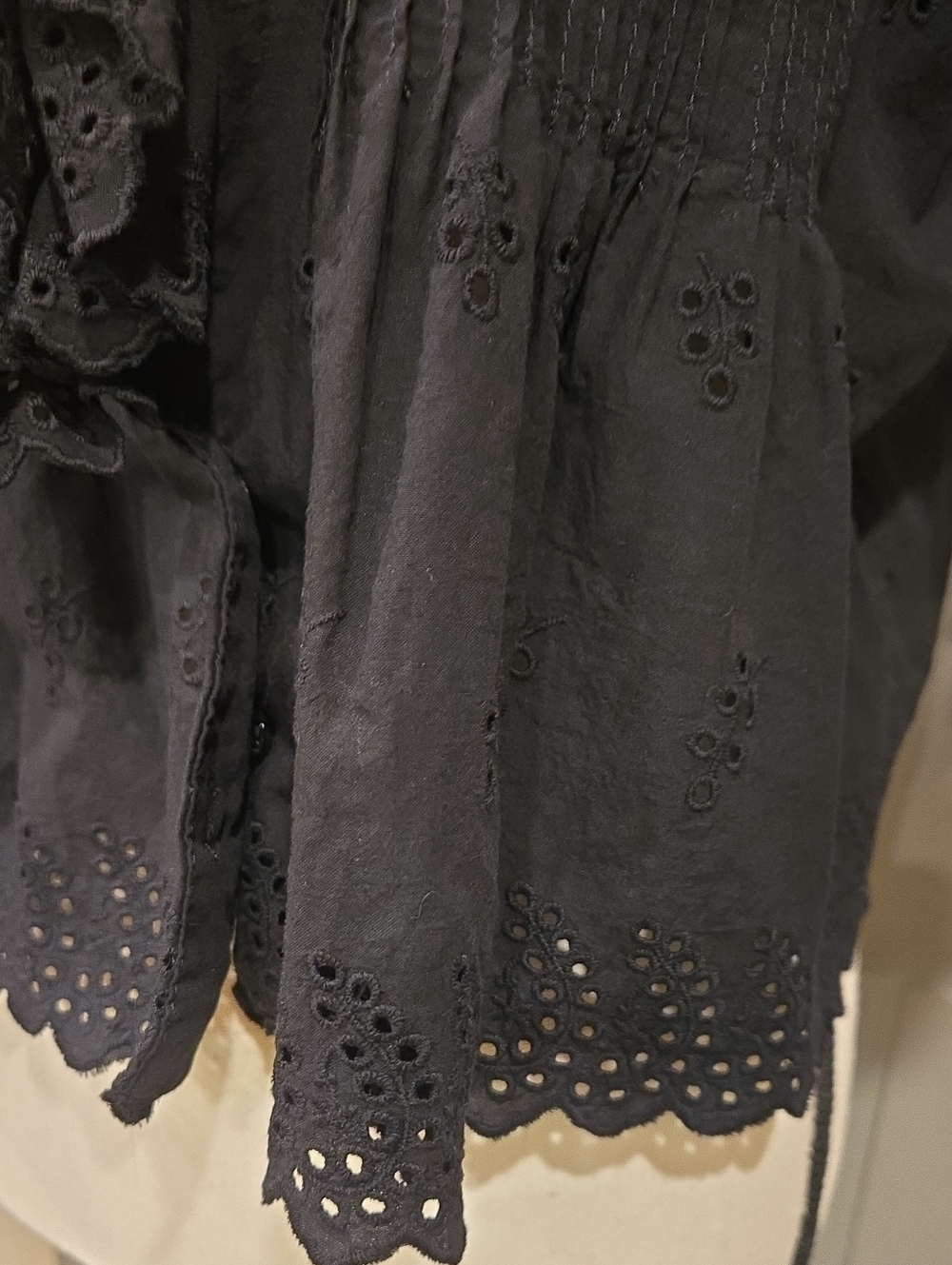 Black Eyelet Ruffle Women's Top - Picture 3 of 3
